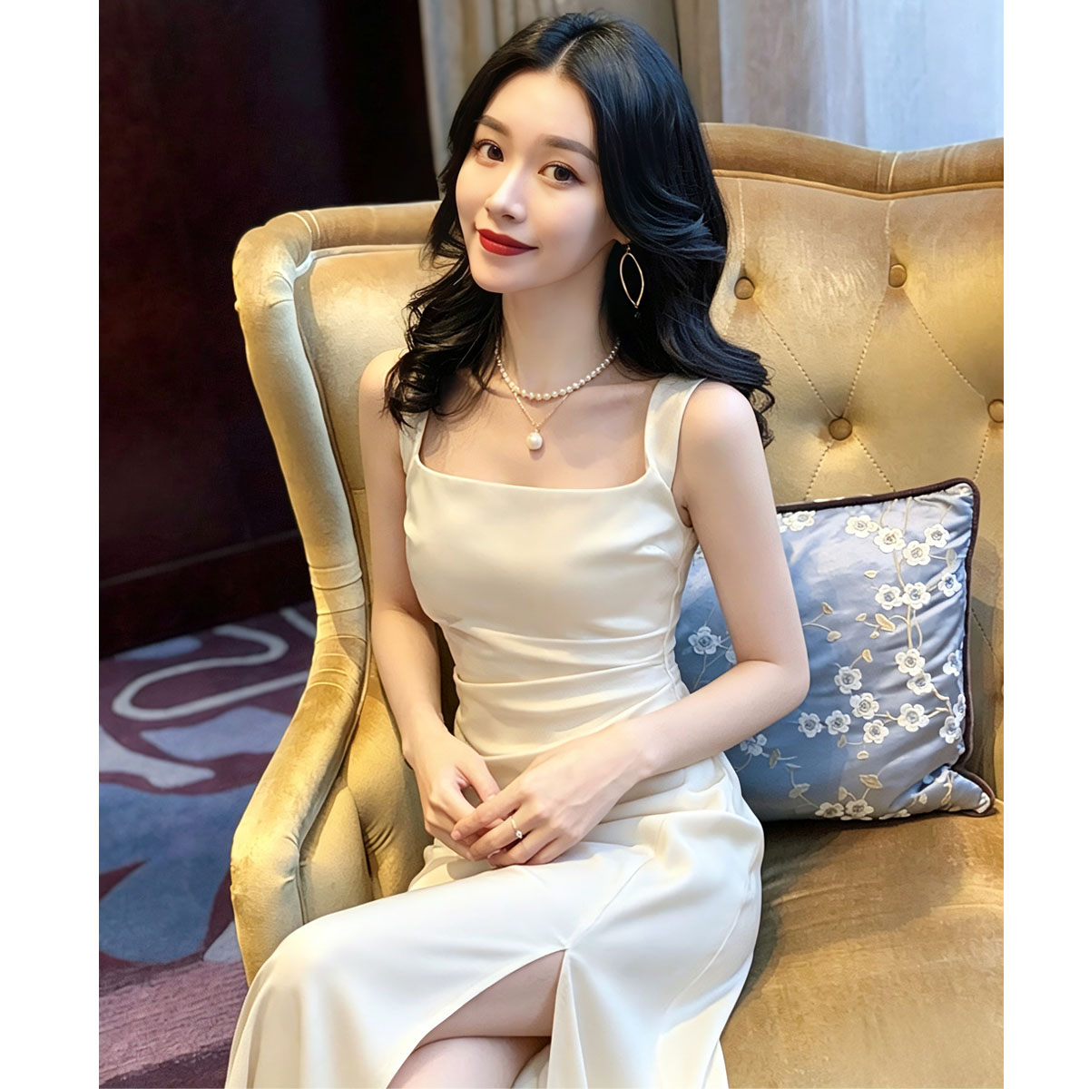 法式白色吊带连衣裙女夏气质