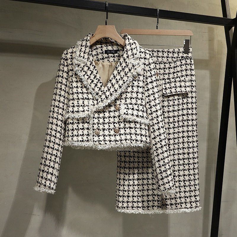 秋冬小洋装名媛高端套装小香风格纹毛呢短外套鱼尾半身裙两件套女,女装/女士精品,时尚套装,淘宝优惠券,粉丝福利购,淘宝优惠卷