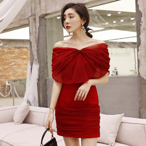 唐嫣明星同款礼服红色约会聚会