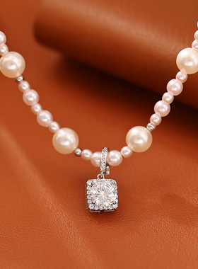 爆款曼塔玫瑰珍珠方糖锆石吊坠项链轻奢时尚高级感优雅气质锁骨链