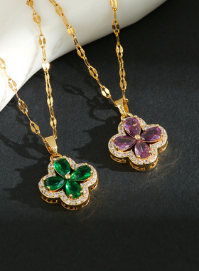 新款紫罗兰四叶草项链时尚百搭锁骨链女轻奢设计高级感工厂批发