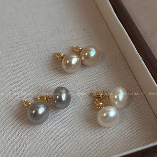 法式复古精致高级感馒头扁圆珍珠耳环女气质温柔小众轻奢百搭耳钉