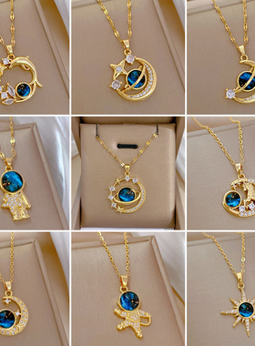 【钛钢】个性小众设计网红气质保色真金吊坠项链女ins简约项链