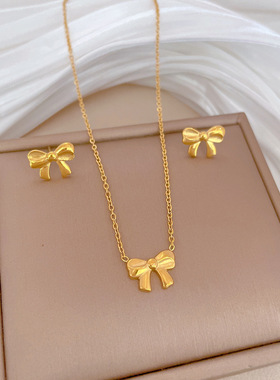 【通体钛钢】简约蝴蝶结气质个性极简风炉内真金项链女ins锁骨链
