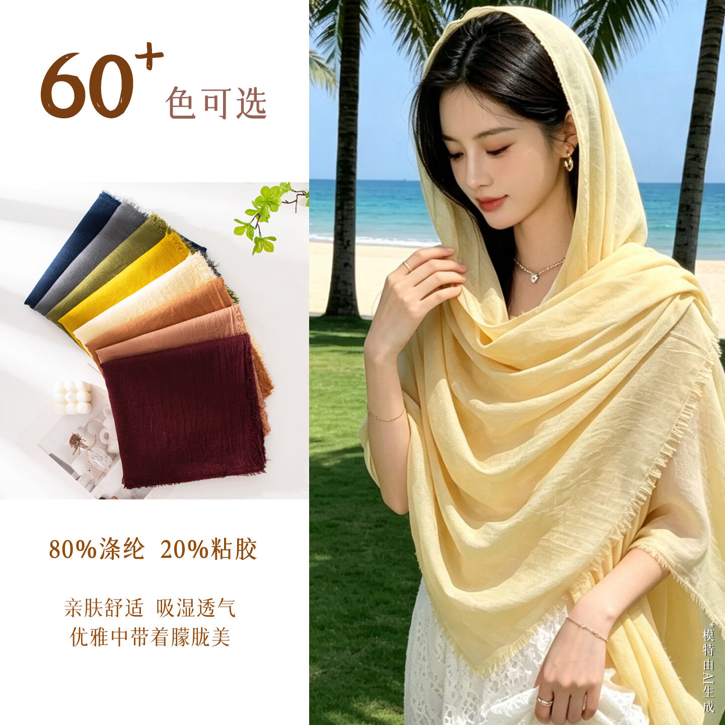 高级感百搭女士薄款围巾纯色头巾简约领巾防晒时尚披肩丝巾女批发
