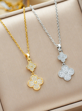 韩版热卖流苏四叶草轻奢钛钢项链女小众设计感ins个性锁骨链饰品