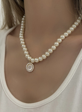 高质感项链女轻奢华丽精致法式复古珍珠脖链气质choker贵气锁骨链