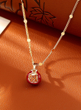 爆款红色石榴锆石项链高级感时尚甜酷气质锁骨链清新甜美闪亮耳环