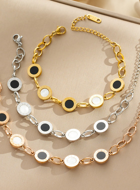 韩版气质黑白罗马钛钢手链女森系小众设计手链时尚轻奢少女手饰品