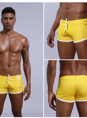 黑灰绿红黄色网孔系带青年潮男士人生四脚平角家居短阿罗裤衩子头