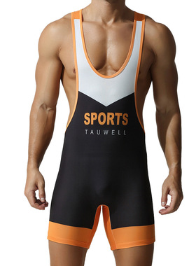 TAUWELL特为健身运动青年潮流男士人生摔跤服塑身连体衣背心短裤