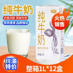 热销特价君乐宝纯牛奶1L咖啡餐饮商用奶升全脂奶茶专用整箱12盒