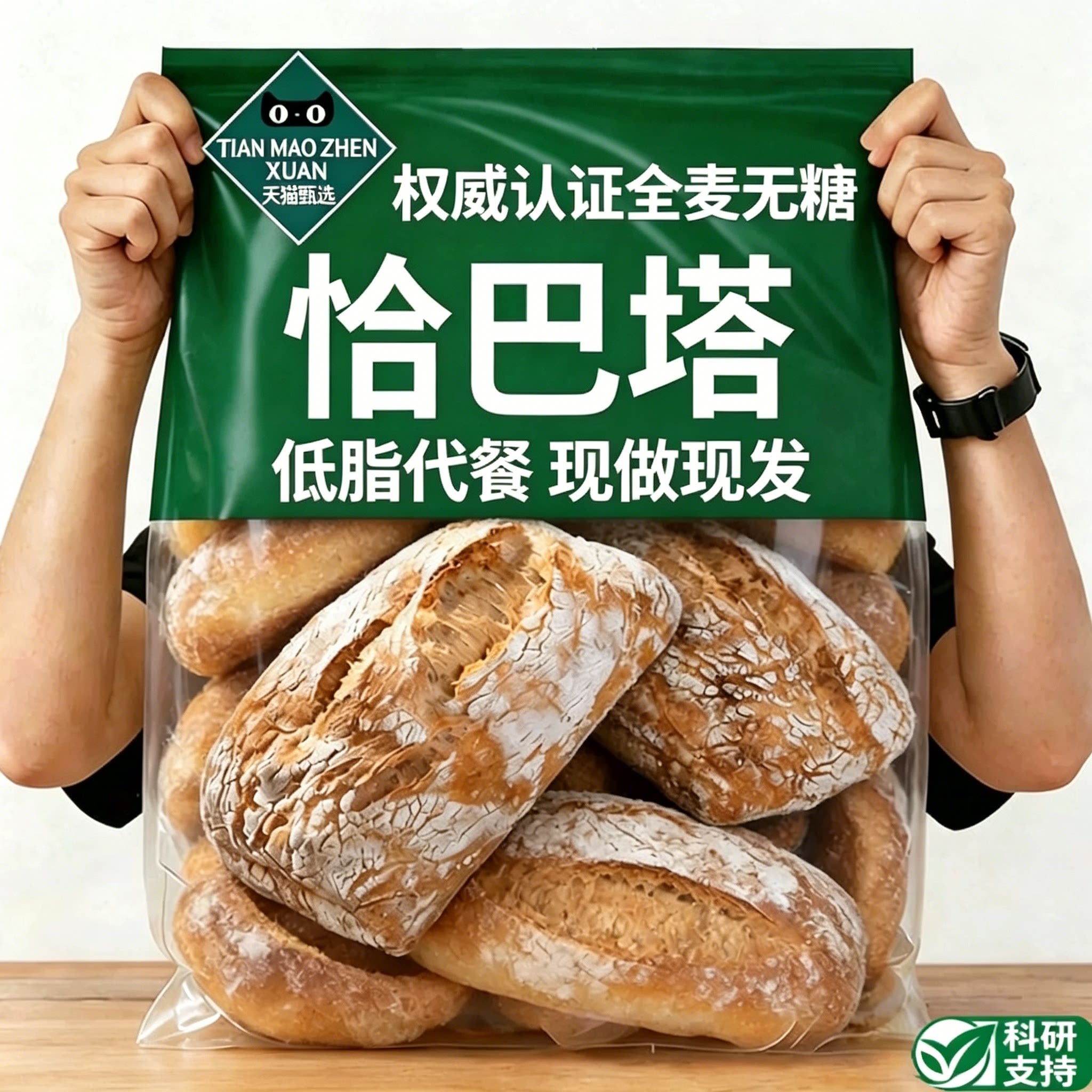 全麦恰巴塔无糖无油健身代餐早餐速食低脂全麦恰巴塔面包旗舰店