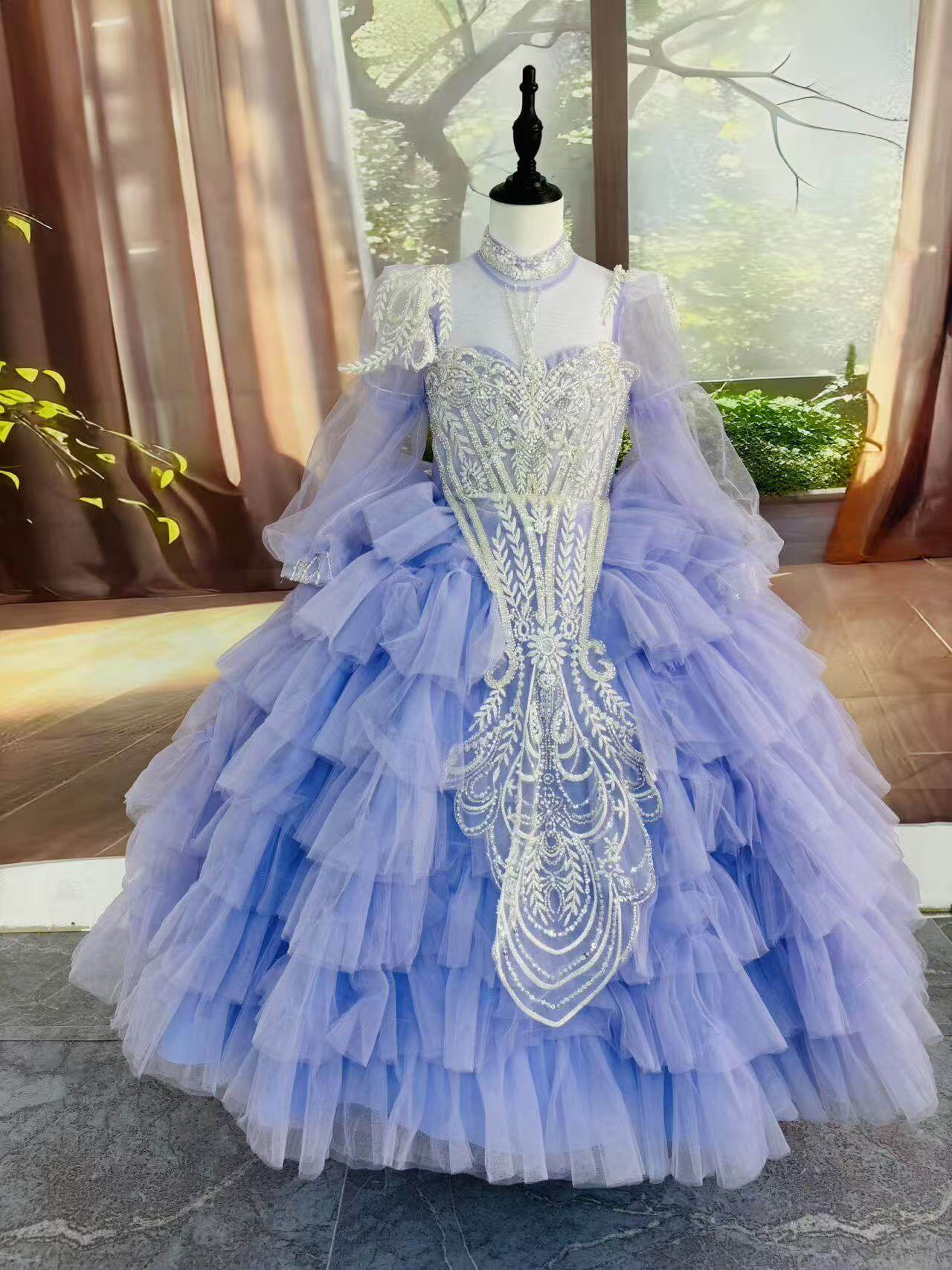 女童礼服公主裙生日宴主持钢琴演出服蛋糕裙蓬蓬纱裙大童走秀