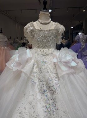 女童礼服白色重工花神蓬松蛋糕裙摆立体花朵装饰仙气满满