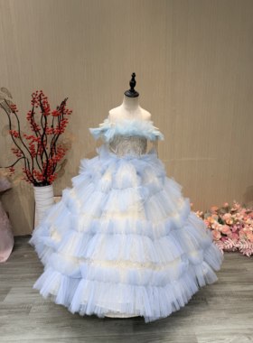 女童高端拖尾礼服花童钢琴演奏蓬蓬公主裙十岁儿童主持时尚晚礼服