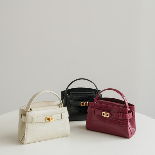 精致小号鳄鱼纹手提凯莉包