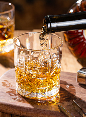 青苹果家用复古ins风水晶玻璃杯创意雕花威士忌洋酒啤酒杯子套装