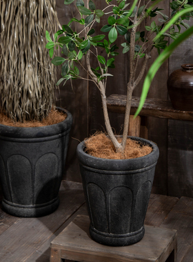 镁泥黑色复古瘦高大号绿植花器