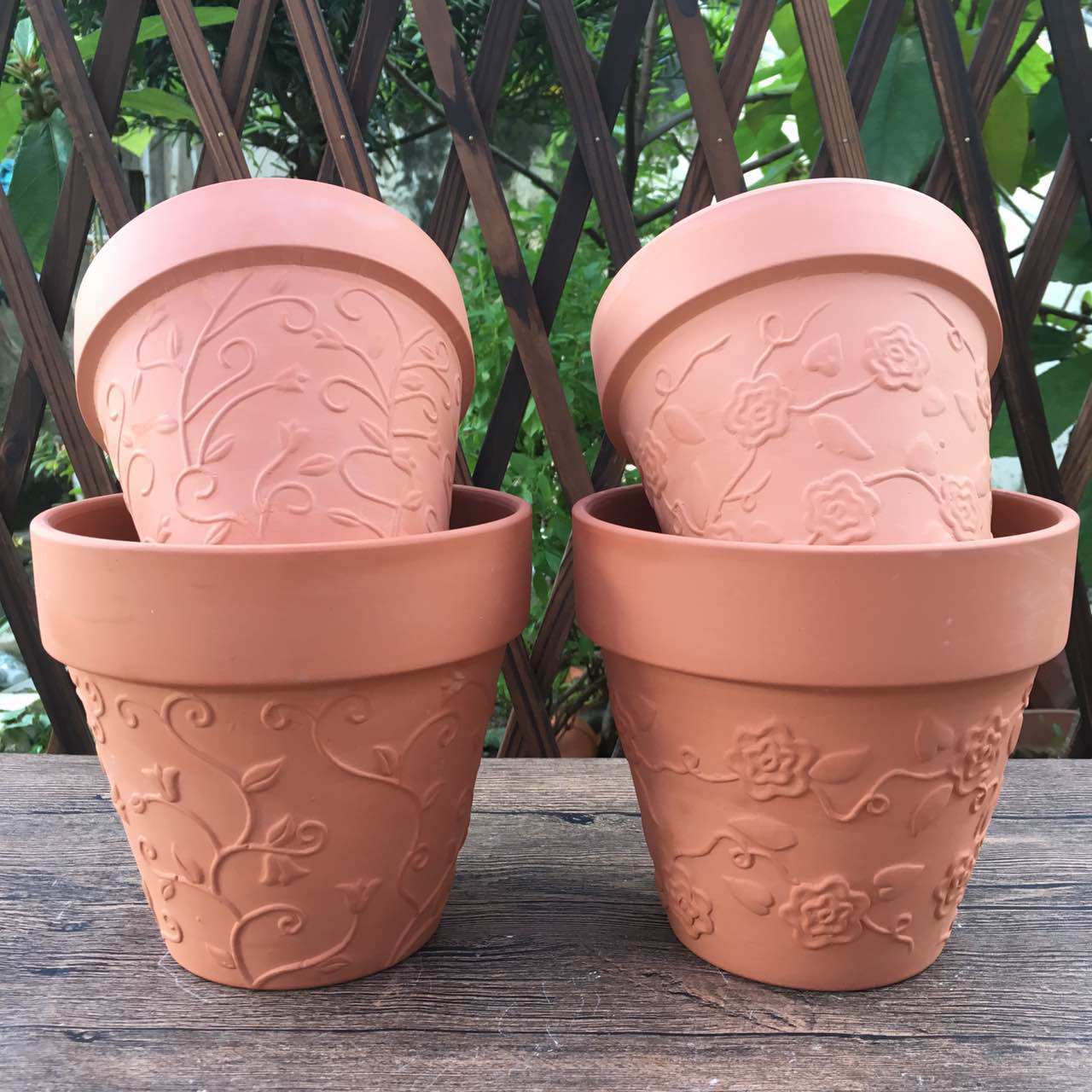 多肉绿植盆栽花盆工艺浮雕玫瑰花树藤图案细质陶瓷花盆红陶透气盆