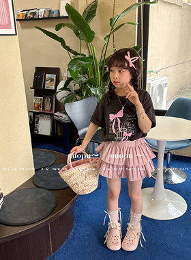 Lop韩版女童大童粉色公主半身裙夏季洋气百褶裙蛋糕裙甜美短裙子