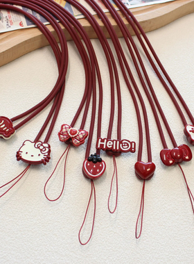 安克拉红长款硅胶手机挂绳女生挂脖吊绳学生证公交卡挂饰钥匙挂件