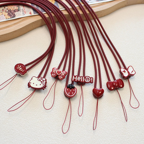 安克拉红长款硅胶手机挂绳女生挂脖吊绳学生证公交卡挂饰钥匙挂件