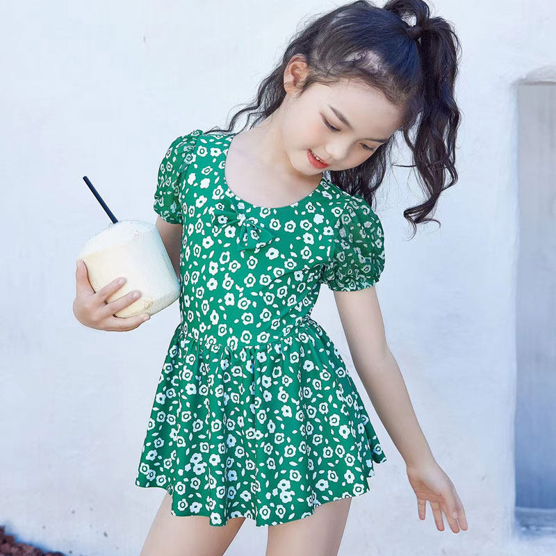 haoshou女童泳装小童连体绿色儿童3岁女孩6岁10网红公主洋气泳衣