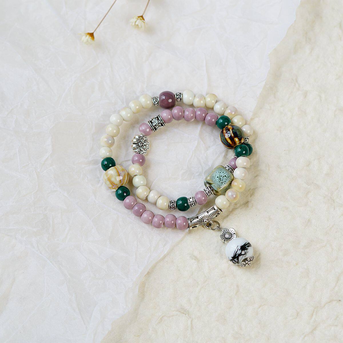 原创中国风手链多层女云南西藏礼物串珠复古陶瓷手串简约个性文艺