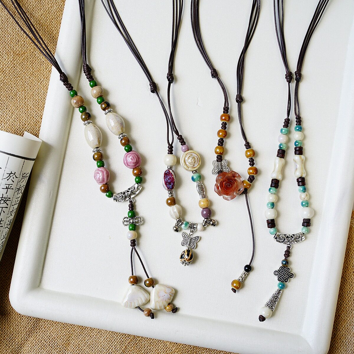 新款特色陶瓷饰品民族风古风毛衣链长款项链女可调节首饰云南旅游