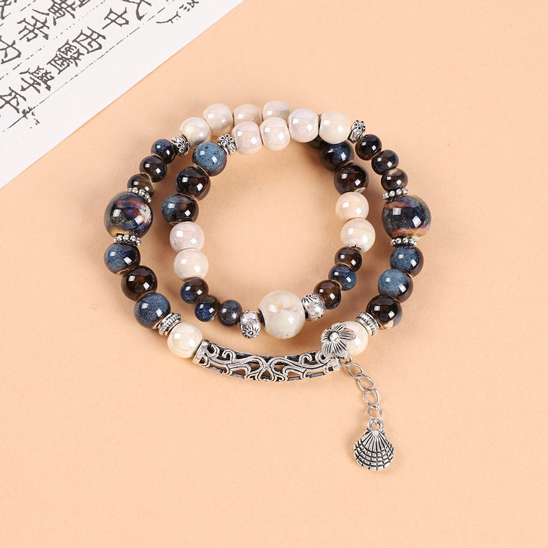 云南西藏中式双层陶瓷串珠手链女复古文艺国风小众手串民族风配饰