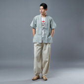 男士 衬衫 系带汉衫 苎麻休闲短袖 汉服民族风隐士外套 中国男装 春秋季