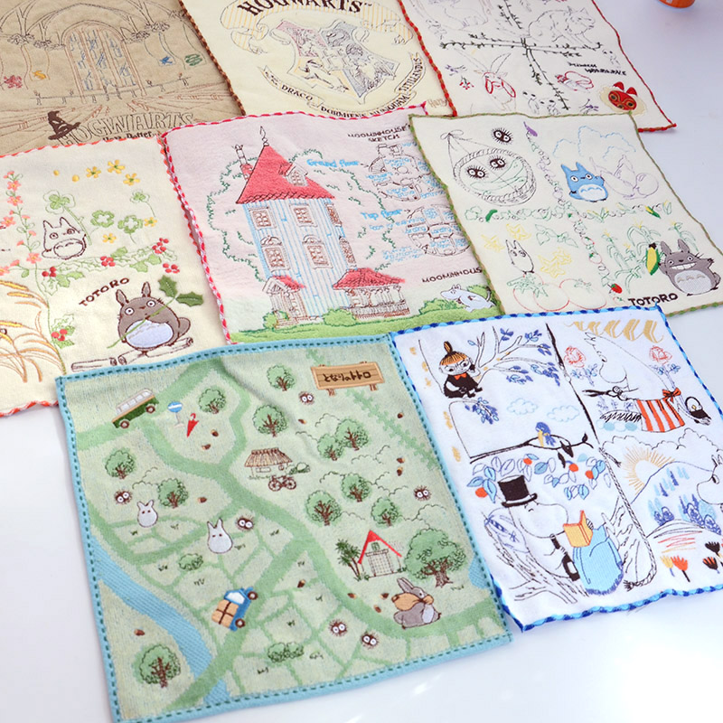 日单原单 纯棉刺绣方巾吸水柔软可爱小毛巾全棉卡通手帕擦手巾