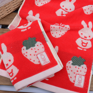 日单卡通草莓兔子纯棉加厚长毛巾全棉吸水洗脸面巾 吸水柔软