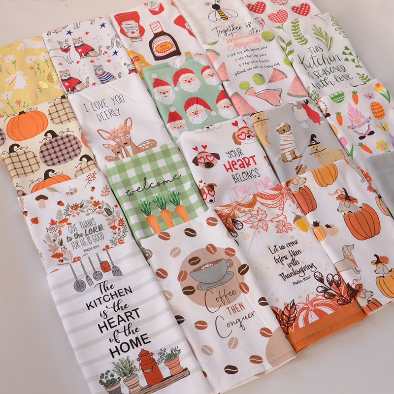 外贸原单ins清新卡通圣诞纯棉毛巾 厨房茶巾家用纱布薄款面巾,居家布艺,毛巾/面巾,淘宝优惠券,粉丝福利购,淘宝优惠卷