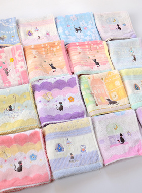 出口日本刺绣方巾纯棉柔软吸水可爱猫咪手帕擦手巾25*25cm