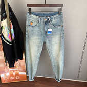 牛仔裤 高端薄款 2025浅色水洗皮标冰丝棉潮牌修身 小脚男士 夏季 款