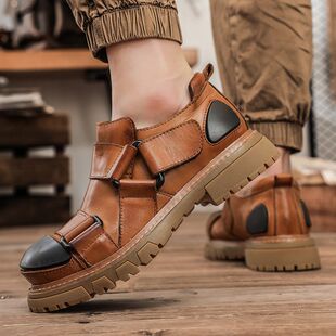 休闲大圆头皮鞋 机车蒸汽潮厚底个性 男 鞋 小众手工定制朋克摇滚工装