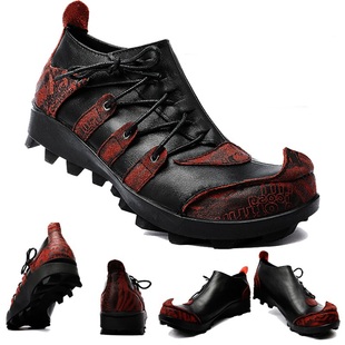 子潮婚鞋 日系圆大头皮鞋 发型师鞋 翘头牛皮船鞋 男马丁朋克厚底个性