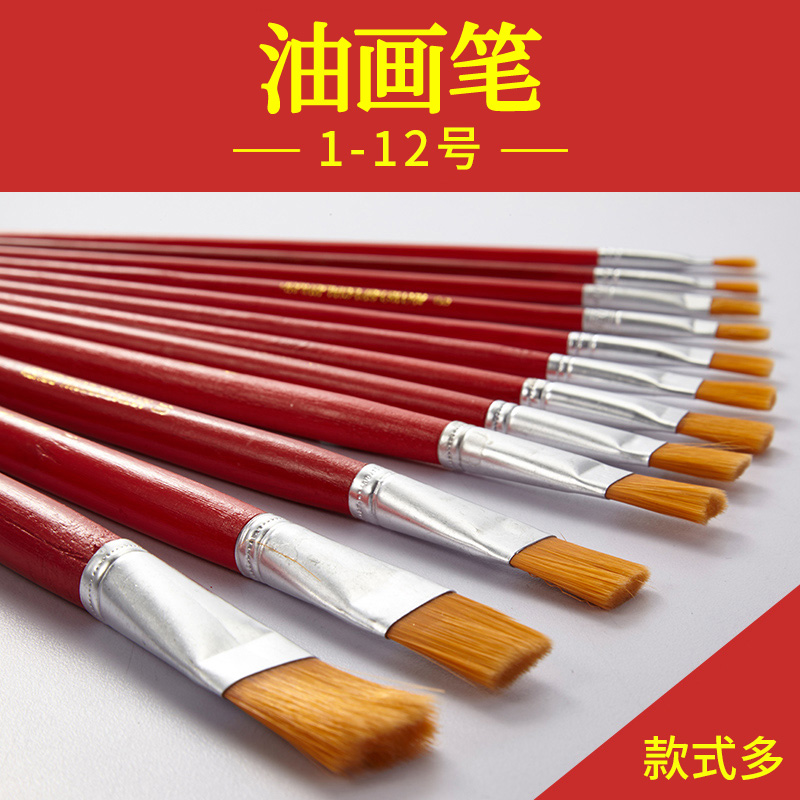 描金油画笔 油漆刷子 丙烯颜料画笔 水彩工业用笔 尼龙笔1-12号图片