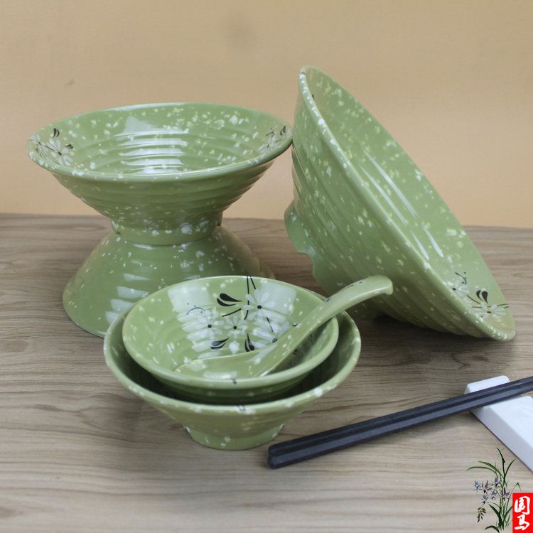 杨国福麻辣烫碗餐具绿色大号小碗仿瓷密胺5寸包邮 味千拉面厚便宜