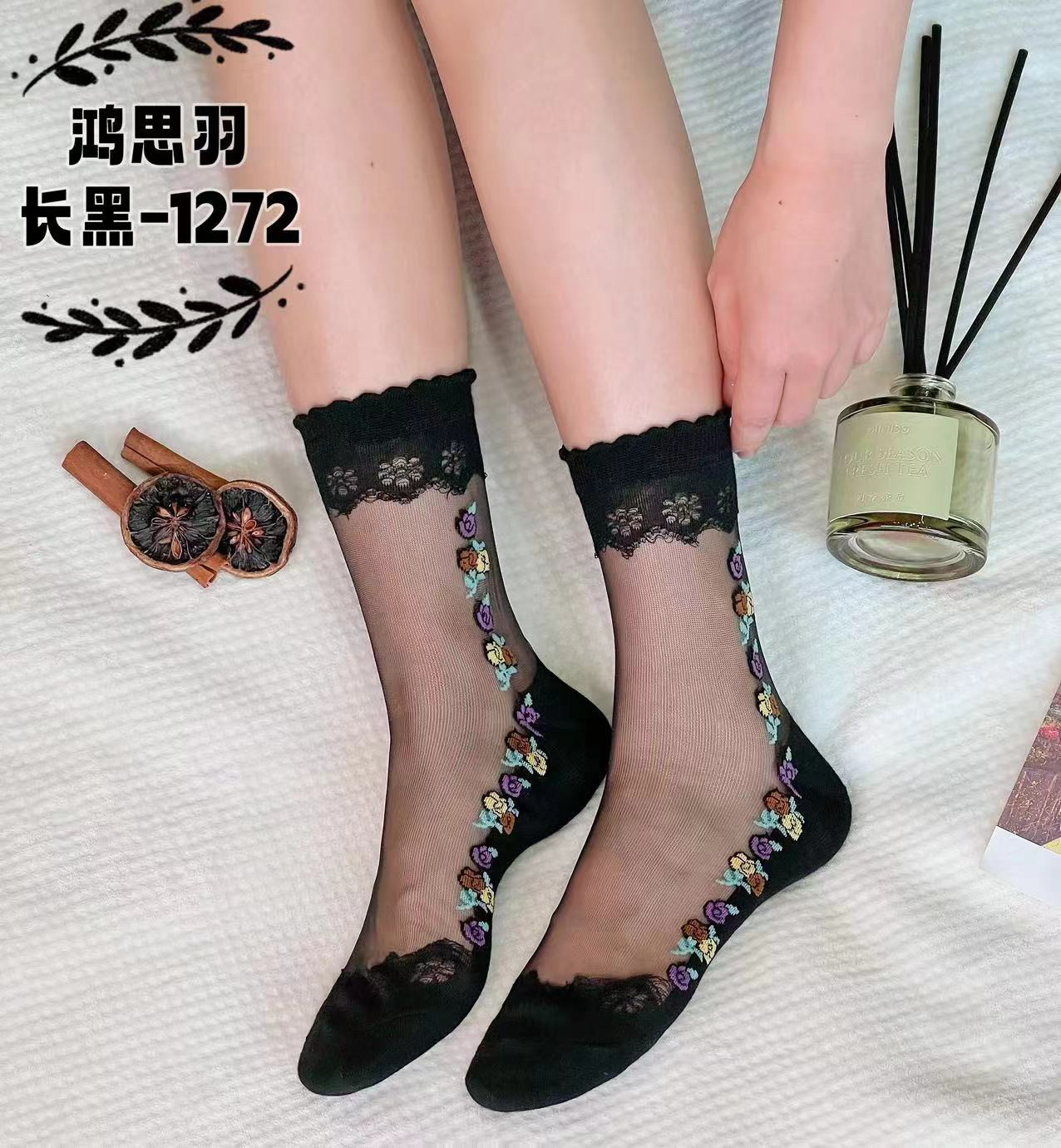 春夏女士丝袜薄款玻璃丝透明短袜防滑中筒耐磨防勾丝水晶棉底袜子