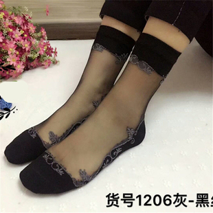 鸿思羽韩版 中筒袜子棉底丝袜女玻璃丝水晶袜防勾丝耐磨女袜短袜