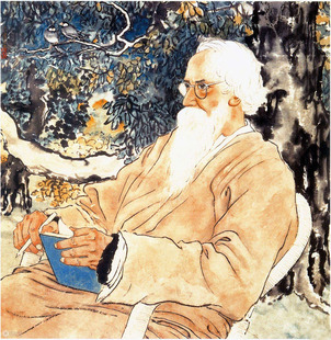 装 饰画贴图海报壁纸贴画挂画书房诗人泰戈尔画像印刷海报简约墙纸