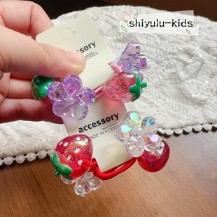 春夏韩国进口儿童发饰女童草莓水晶发圈绕绕高马尾皮筋学生头绳