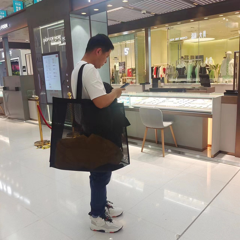 超大容量尼龙网纱购物袋玩具鞋盒袋单肩时尚沙滩定制logo透明单肩