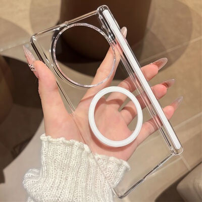 适用三星GalaxyZFold7折叠屏PC透明中轴壳Flip6手机壳PuraX Mate80RS X7防摔Xfold5商务FindN5保护套novaFlip