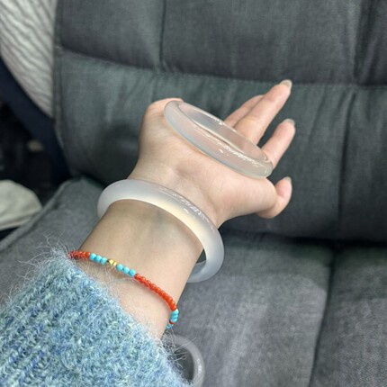 天然玛瑙手镯女款冰种白月光玉髓手镯子高冰透荔枝冻美人条玉镯子