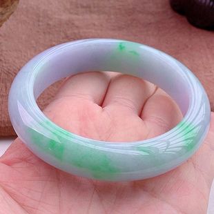 春带彩冰糯种缅甸处理翡翠手镯紫罗兰阳绿飘花玉器手镯女款玉镯子