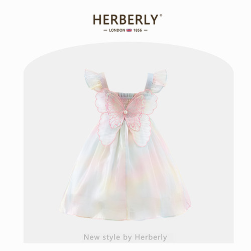 赫柏莉HERBERRY女童连衣裙夏季儿童蝴蝶吊带裙子小女孩生日公主裙